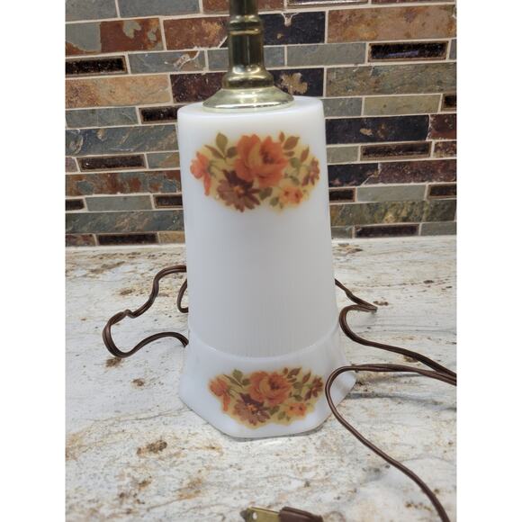 Vintage Lamp Accent Vanity, Hazel Atlas Opaque, Milk Glass Rose Decals, - Picture 3 of 5